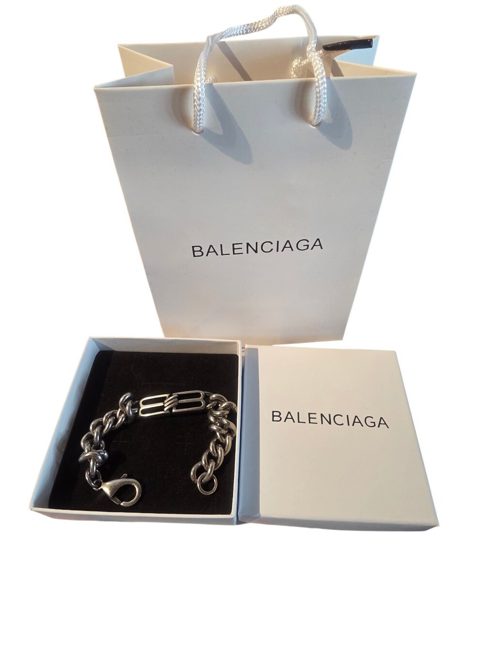 Balenciaga BB Icon Gourmette Bracelet in Antique Silver Unisex  (Retails $550)